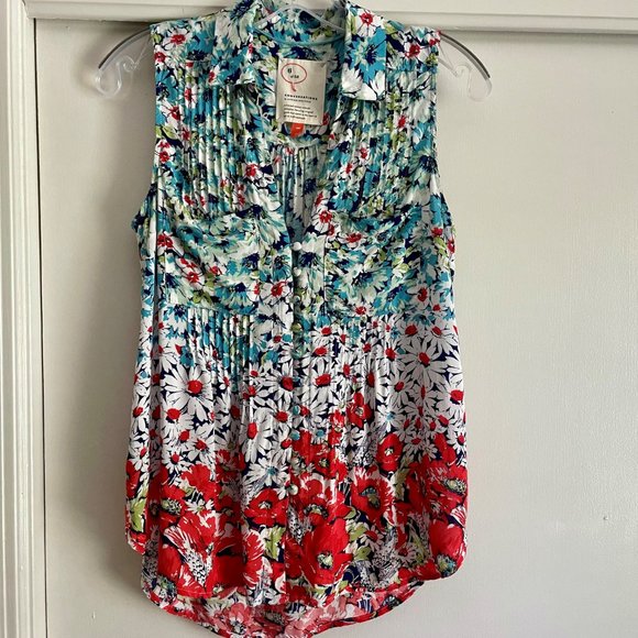 Anthropologie Conversations 6 of 52 Floral Daisies Blouse XSP Sleeveless Button - Picture 10 of 15